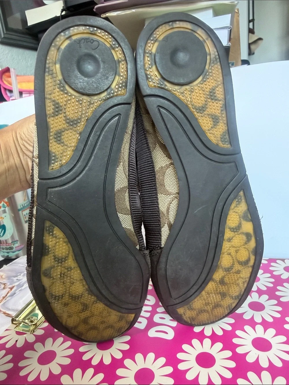 Coach Brown Signature Ribbon Slip-On Sneakers with Suede Trim‎